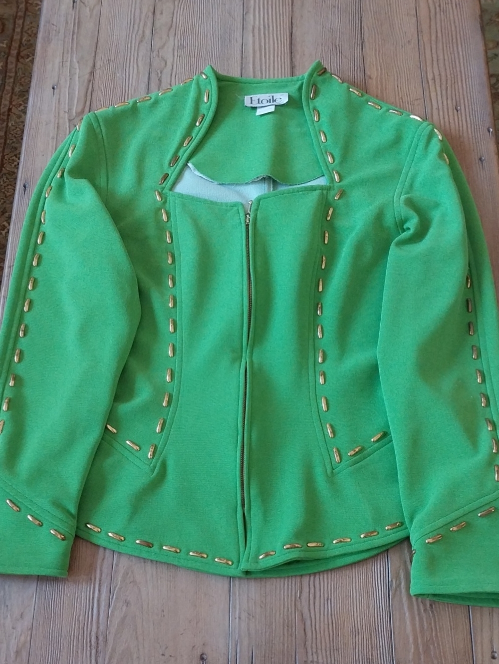 Etoile Bright Green Zip-Front Blazer with Gold Trim
